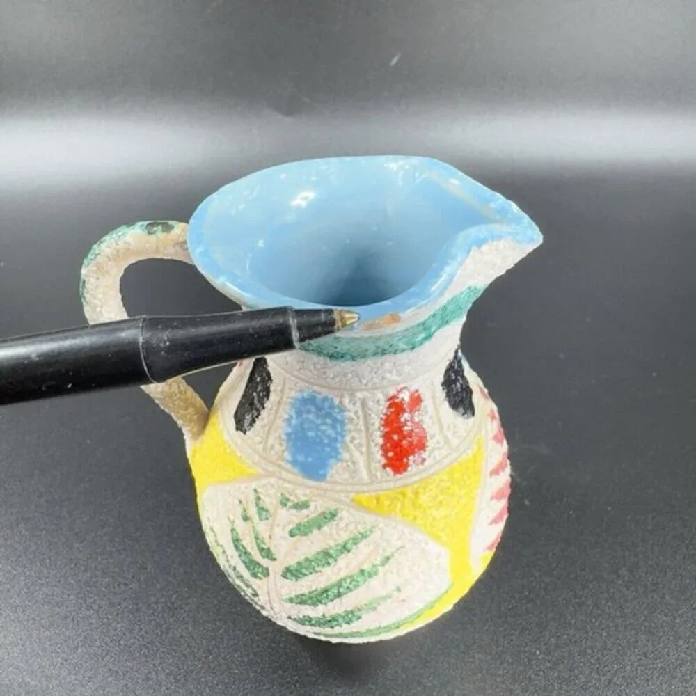 Vintage 1950s Italian Pottery Jug Pitcher Carafe Textured Glaze Made‎ In Italy